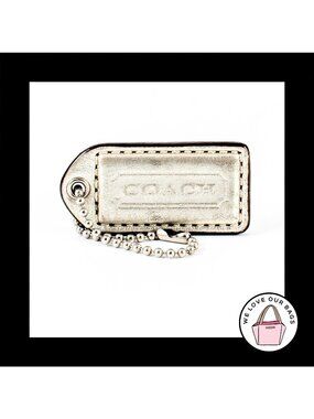 2" VINTAGE COACH Silver Metallic Leather Nickel Fob Bag Charm Keychain Hang Tag